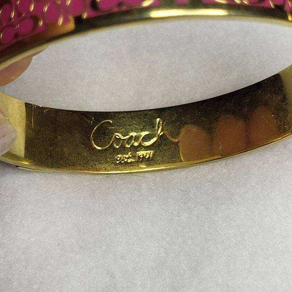 Coach Gold Pink Metal Bangle Bracelet 1/2" Wide Stamped .......415 - Picture 6 of 9